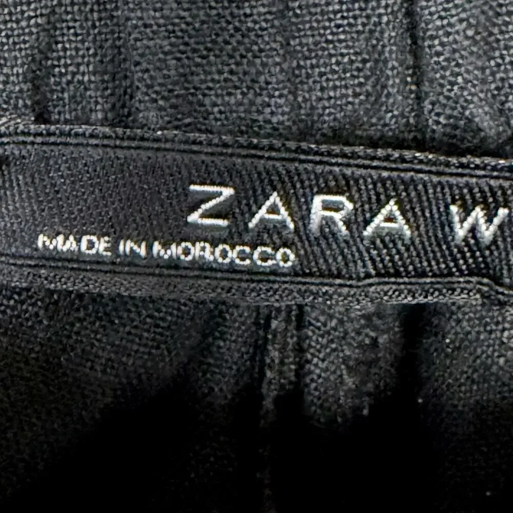 Zara Women's Small 100% Linen Black Straight Leg Cropped Pom Pom Tassel Pants